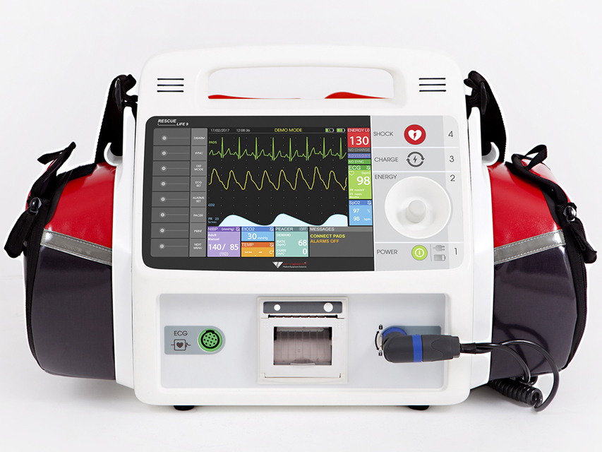 DEFIBRILATOR RESCUE LIFE 9 AED cu Temp, SpO2, Pacemaker - engleză